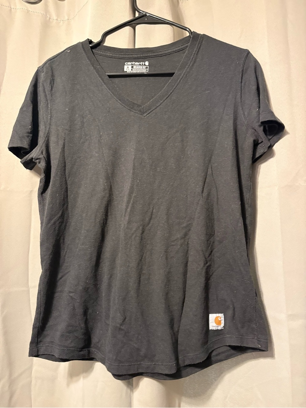 Carhartt Women’s Black V-Neck Short Sleeve Tee with Logo Patch
